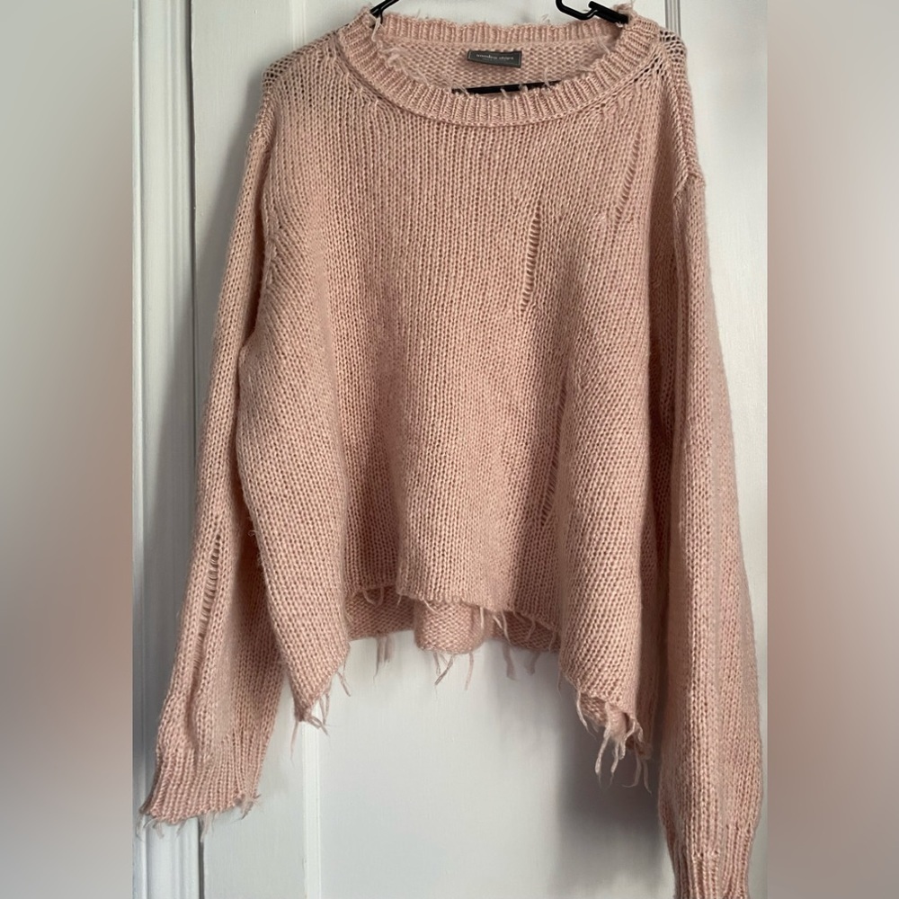 Wooden Ships by Paola Buendía Distressed Crewneck Pullover Sweater, Size: M/L